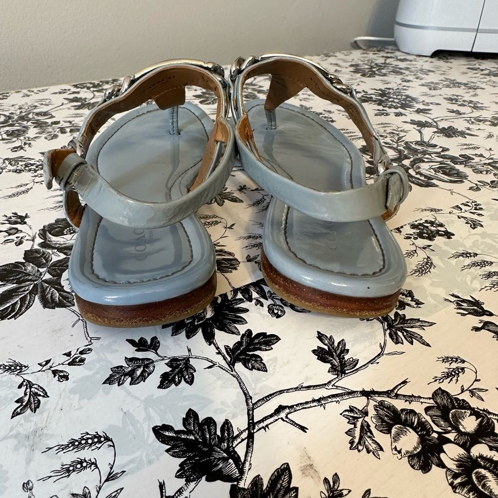 Coach Catherine Light Blue/Gray T-Strap Sandals with Silver Hardware - Picture 3 of 10